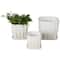 White Square Wide Groove Textured Ceramic Planter Set